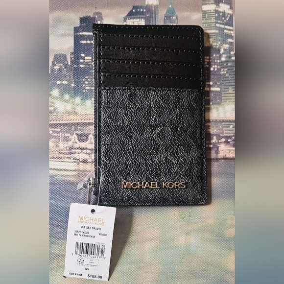 Michael Kors Black and Gray Card Holder NWT - Picture 1 of 9